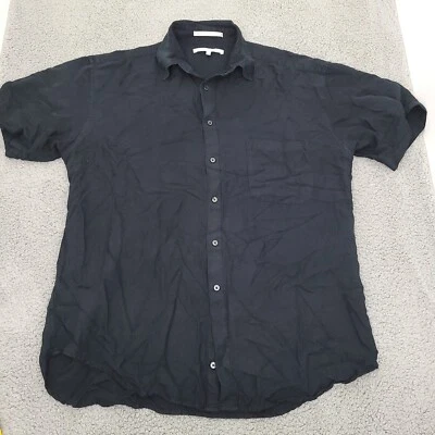 Camisa Perry Ellis Para Hombre L Negra Manga Corta Botón Frontal 100% Seda  Foto 1 de 4