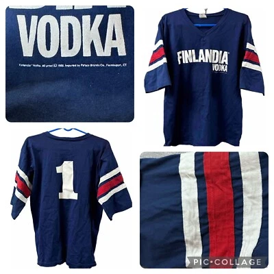 RARE Vintage Finlandia Vodka Shirt Mens XL Blue w/ Fabric Stripes Made In USA - Image 1 of 4