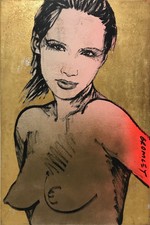 DAVID BROMLEY Nude "Romy" Original, Polymer & Gold Leaf on Canvas 91cm x 61cm