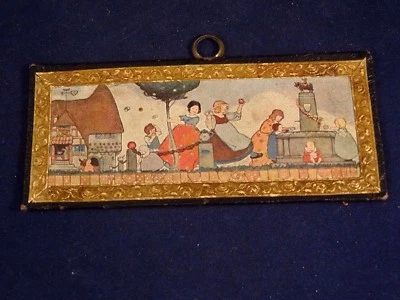 Ancien rare cadre enfant miniature tableau scène enfantine maison poupée 1920  - Photo 1/4