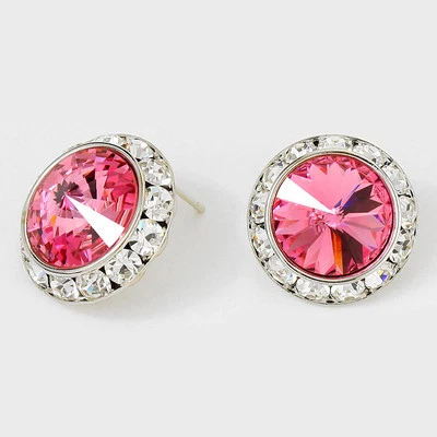 Genuine Austrian Crystal Rhinestone 20mm Rivoli Dance Earrings Large 1 Inch - Image 1 of 4