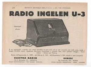 Werbung Epoche 1938 RADIO INGELEN U-3 Advertising Werbung Reklame - Bild 1 von 1