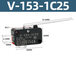 10x V-153-1C25 Limit Micro Switch Long Lever Roller Momentary SPDT Snap Action - Bild 1 von 4