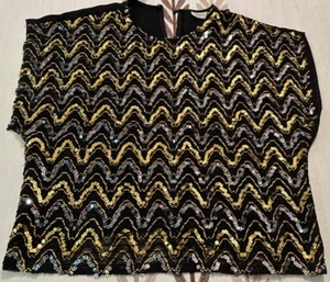 Vtg Black ADAMO Gold SEQUINED Pullover SHORT SLEEVE Evening Cocktail TOP - Picture 1 of 10