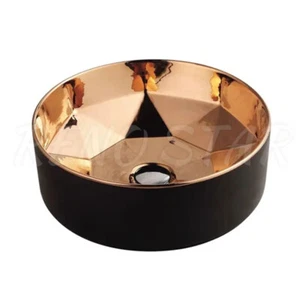 400*400*140mm Glazing Yellow Gold Black Ceramic Basin Diamond Sink Bathroom - Picture 1 of 2