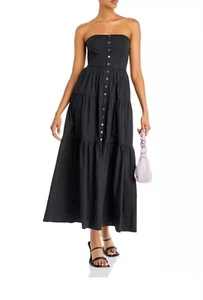 Maxi Vestido Staud Elroy Sin Tirantes en Niveles Negro Talla L - Imagen 1 de 16