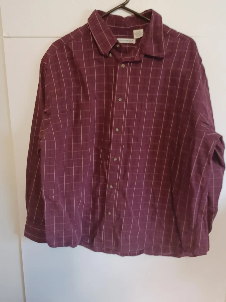 KnightsBridge Men Button Up Shirt XL/XG Maroon Striped, Pockets Long Sleeve - Image 1 of 4