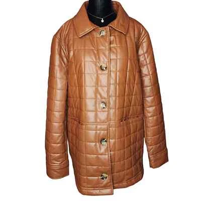 Sam Edelman NWOT XL Cognac Brown Faux zlesther Womans Quilted Pattern Jacket  - Изображение 1 из 4