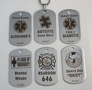 Stainless Steel Medical Alert Diabetic Autism Id Tag: Free DARK Custom Engraving