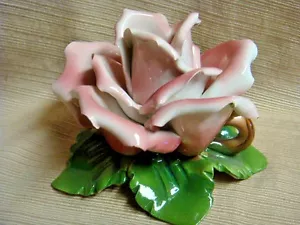 Grande portacandele ROSA ROSA STILE CAPODIMONTE ITALIA #505 - Foto 1 di 7