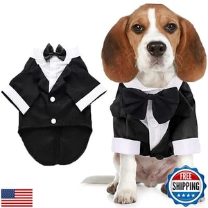 Dog Shirt Puppy Clothes, Pet Wedding Suit Formal Tuxedo with Black Bow Tie, P - Picture 1 of 5