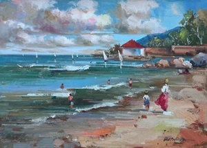 Beach, Oceans, Original oil painting, 14 x 20 inches - Bild 1 von 5