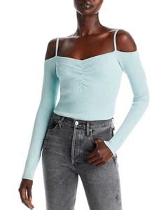 7 For All Mankind Women's Ribbed Cold Shoulder Top Blue S B4HP $178 - Picture 1 of 2