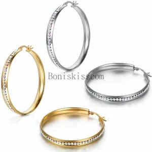 Atemberaubende ovale Damen-Creolen Edelstahl Glanz Inside-Out mit Strass - Bild 1 von 9