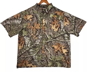 Mossy Oak Obsession Shirt Men 2XL Green Brown Leaf Camo Zip Pocket Vented TS1079 - Picture 1 of 8