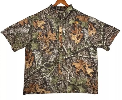 Mossy Oak Obsession Shirt Men 2XL Green Brown Leaf Camo Zip Pocket Vented TS1079 - Image 1 of 4