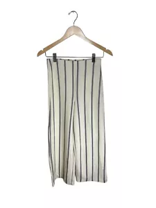 H M Pants Womens XS High Rise Wide Leg Crop Pinstripe Workwear Career Pants Whit - Picture 1 of 13