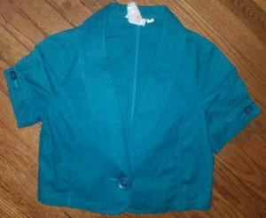 Blazer de tul de manga corta de color azul azulado para mujer Los Ángeles talla mediana mezcla de lino - Imagen 1 de 6