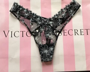 NEW Victoria’s Secret Embroidery High Leg Thong Panty Black Floral Size XS - Picture 1 of 4
