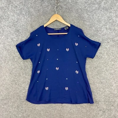 Esprit Top Womens S Small Blue Short Sleeve Round Neck Sequin Shirt 13318 - Image 1 of 4