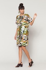 GORMAN Camo Paper Cut L Organic cotton Button Front Dress Size 14-16 Knee Length