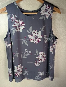 Banana Republic Tank MEDIUM Gray White Purple Fully Lined Poly Rayon Button-back - Picture 1 of 10