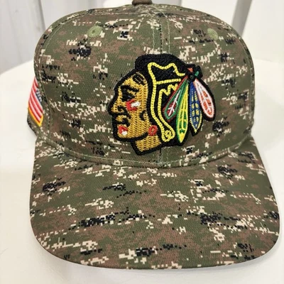 NHL Chicago Blackhawks Size S/M Hockey Hat Cap Adidas Digital Camo Green US Flag - Image 1 of 4