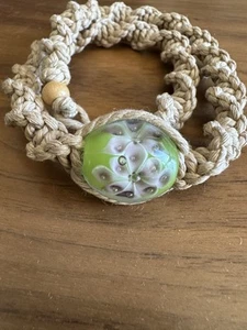 Super THICK Hemp 17.5” Necklace with Green glass bead, white, and flower - Picture 1 of 6