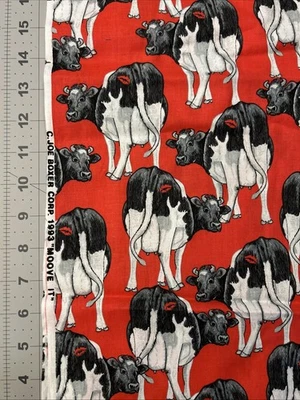 Joe Boxer 26” x 44” Holstein Cow Red Moove It Cotton Fabric 1993 - Image 1 of 2