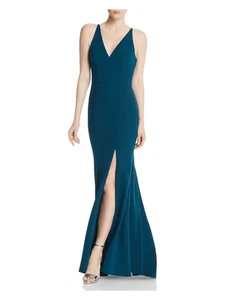AQUA DRESSES Womens Teal V Neck Full-Length Evening Mermaid Dress 2 - Picture 1 of 6