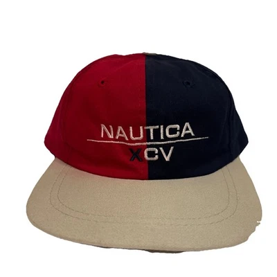 Sombrero ajustable bordado vintage Nautica XCV rojo y azul marino Foto 1 de 4