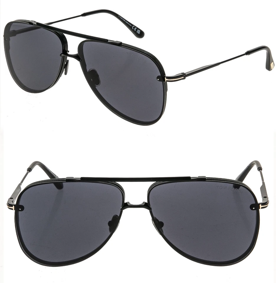 Auténticas gafas de sol de aviador clásicas de metal negro Tom Ford Leon TF1071 01A 1071 Foto 1 de 4