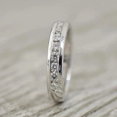 1 CTW Round Cut Moissanite Channel Set Half Eternity Band 14K White Gold Plated - Image 1 of 4