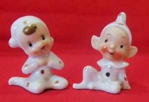 Keramik Pixie Elfe Figuren Junge & Mädchen Set weiß mit goldenen Tupfen Japan - Bild 1 von 20