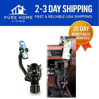 Adjustable Car Cup Holder Expander & Phone Holder - Universal Fit, 360° Rotate - Image 1 of 4