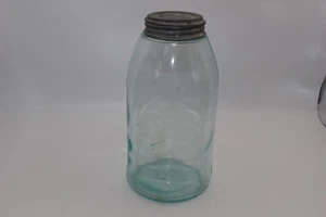 JARRO ENLATADOR DE VIDRIO AZUL BOLA VINTAGE CON TAPA-1/2 GALÓN - Imagen 1 de 6