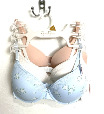 Sujetador push up Jessica Simpson talla 34C paquete de 3 ropa interior suave de encaje rosa beige azul Foto 1 de 4