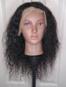 20 Zoll Echthaar Perücke Wasser tiefe Welle 13x6 Lace Front lockig natur schwarz - Bild 1 von 6