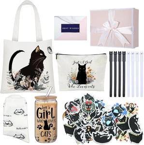 62-Piece Cat Lover Gift Set for Women: Tote, Glass Cup, Socks & More - Picture 1 of 12
