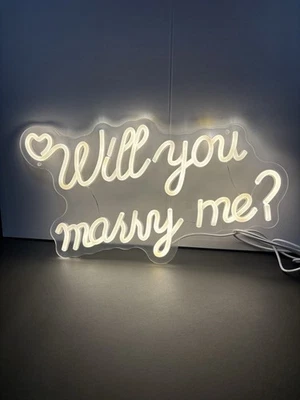 Letrero de neón Will You Marry Me LED Marry Me letrero blanco regulable USB 16" Foto 1 de 4