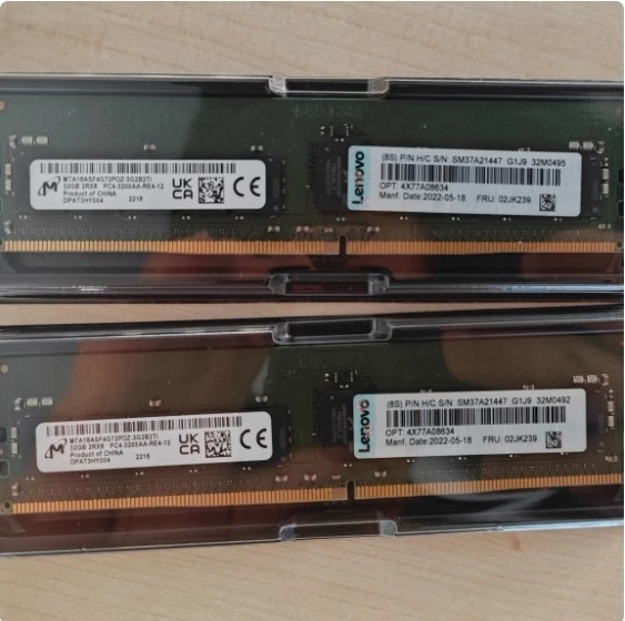 1Pcs 4X77A08634 02JK239 Service Memory Module 32G 2RX8 DDR4 3200 RDIMM - Image 1 of 1