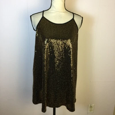 Camiseta sin mangas Torrid Cami 2X Mujer Plus Negro Dorado Lentejuelas Sin mangas Vacaciones Brillo Foto 1 de 4