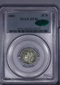 1883 Three Cent Nickel 3CN PCGS XF40 EF40 CAC Beautiful original coin! LB - Picture 1 of 2