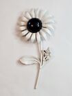 Vintage Weiss White & Black Enameled Daisy Flower & Butterfly Brooch Pin Signed 