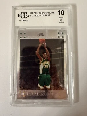 Tarjeta de novato 2007-08 Topps cromada #131 Kevin Durant BGS BCCG 10 como nueva+ Foto 1 de 2