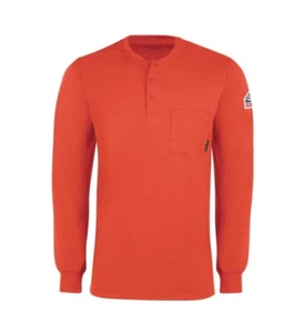 Bulwark Flame ARC Resistant Cotton FR Mens Long Sleeve Henley Hi Visibility M - Picture 1 of 9