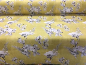 Day Lily Citron Yellow CottonCurtain/Craft/Roman Blind Fabric - Picture 1 of 6