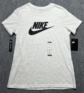 The Nike Tee T-Shirt Womens M Gray Center Swoosh Spellout Logo Short Sleeve New - Picture 1 of 8