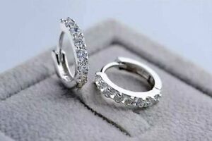 Round Cut 2CT Simulated Diamond Small Huggie Hoop Earrings 14K White Gold Over