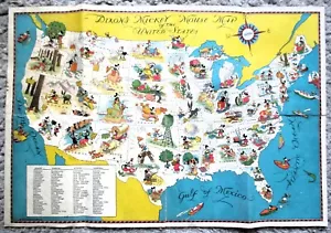 MAPA DE MICKEY MOUSE DE DIXON DE LOS ESTADOS UNIDOS de colección circa 1935 Walt Disney - Imagen 1 de 7